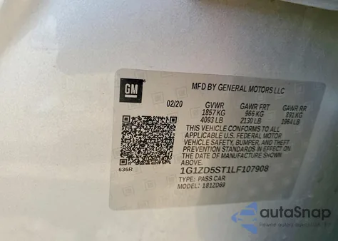 2020 Chevrolet Malibu Lt z USA, uszkodzony, nr VIN 1G1ZD5ST1LF107908